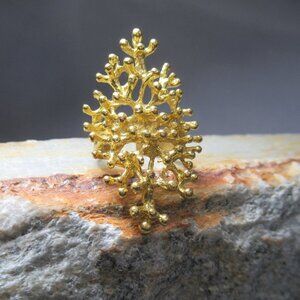 Golden Coral Ring, Cast Brass Adjustable Knuckle Ring